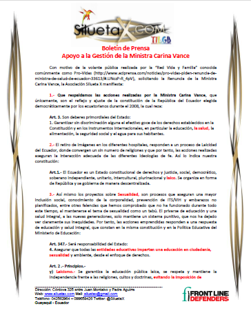 Apoyo a la Gestión Ministra Carina Vance - Diane Rodriguez - Front Line Defenders