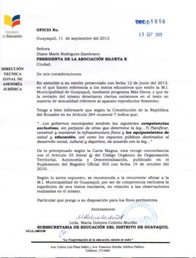 Respuesta del ministerio de educación sobre libro que no incluye el clitoris silueta x - diane rodriguez