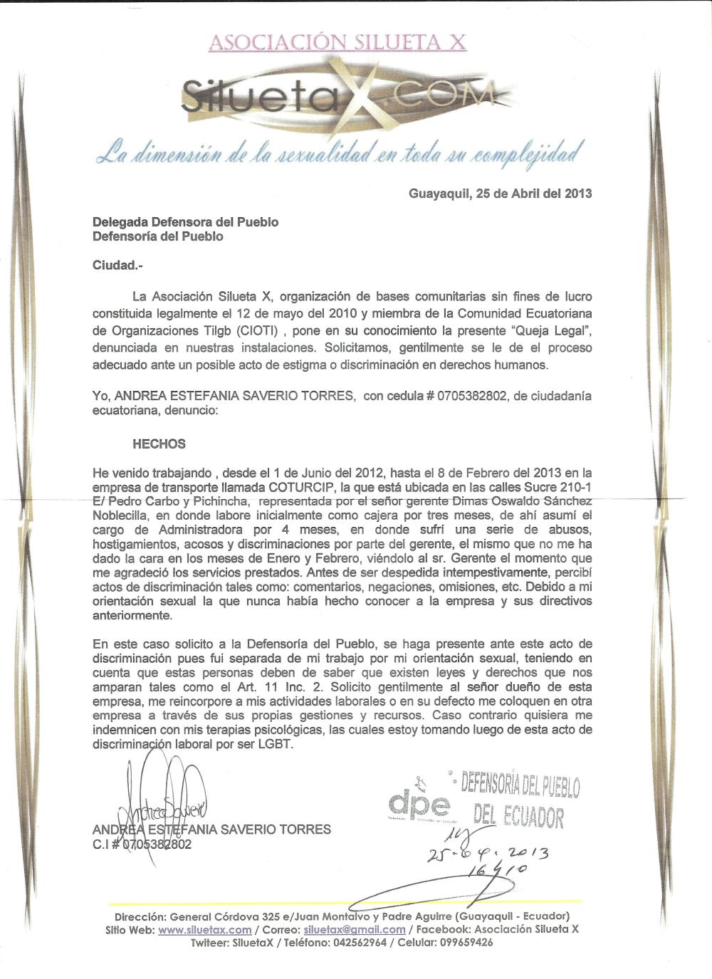 Denuncia discriminación Lesbica Laboral