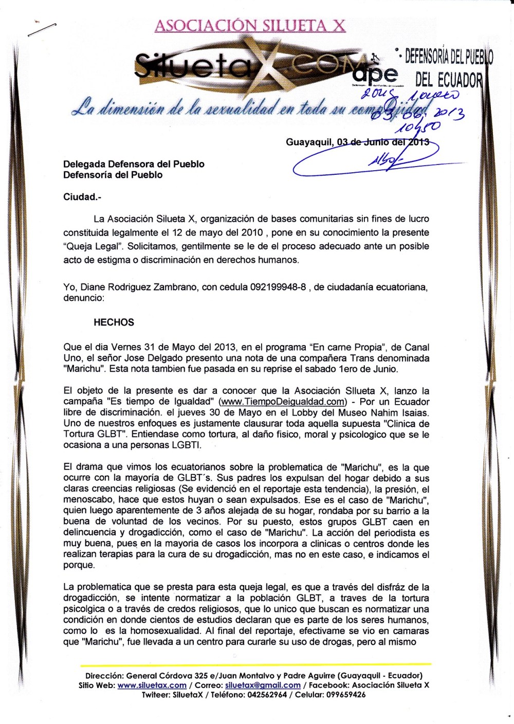 Denuncia de posible clinica de tortura LGBT deshomosexualizacion en Carne Propia por parte de Diane Rodriguez Silueta X