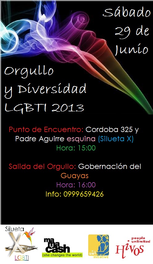 Flyer Orgullo y Diversidad LGBTI 2013 Silueta X Guayaquil - Ecuador