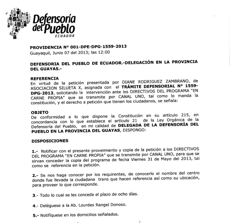 Providencia para Investigar clinica de Tortura LGBT
