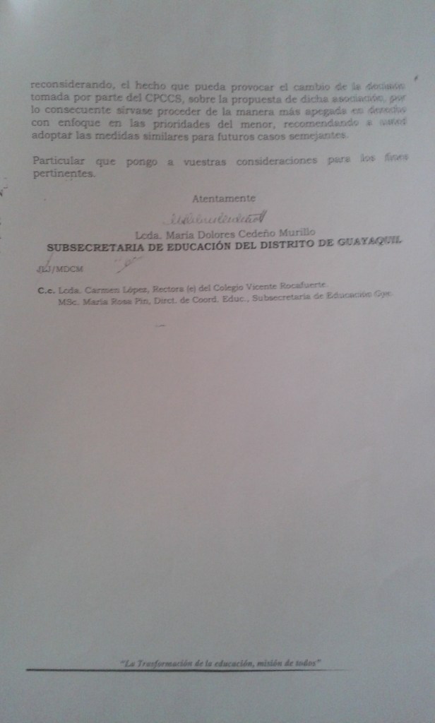 Negativa de la Subsecretaría de educación del distrito de Guayaquil ante veeduria propuesta por Silueta X en Idenidad de genero y orientación Sexual a los GLBTI 3