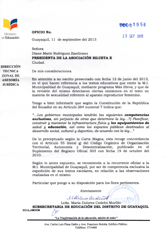 Respuesta del Ministerio de Educacion - Silueta x- Diane Rodriguez