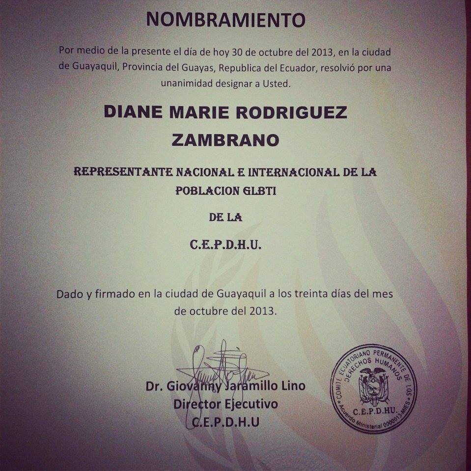 Nombramiento del Comité permanente ecuatoriano de los derechos humanos como rep. Nac. E int. GLBTI  (4)