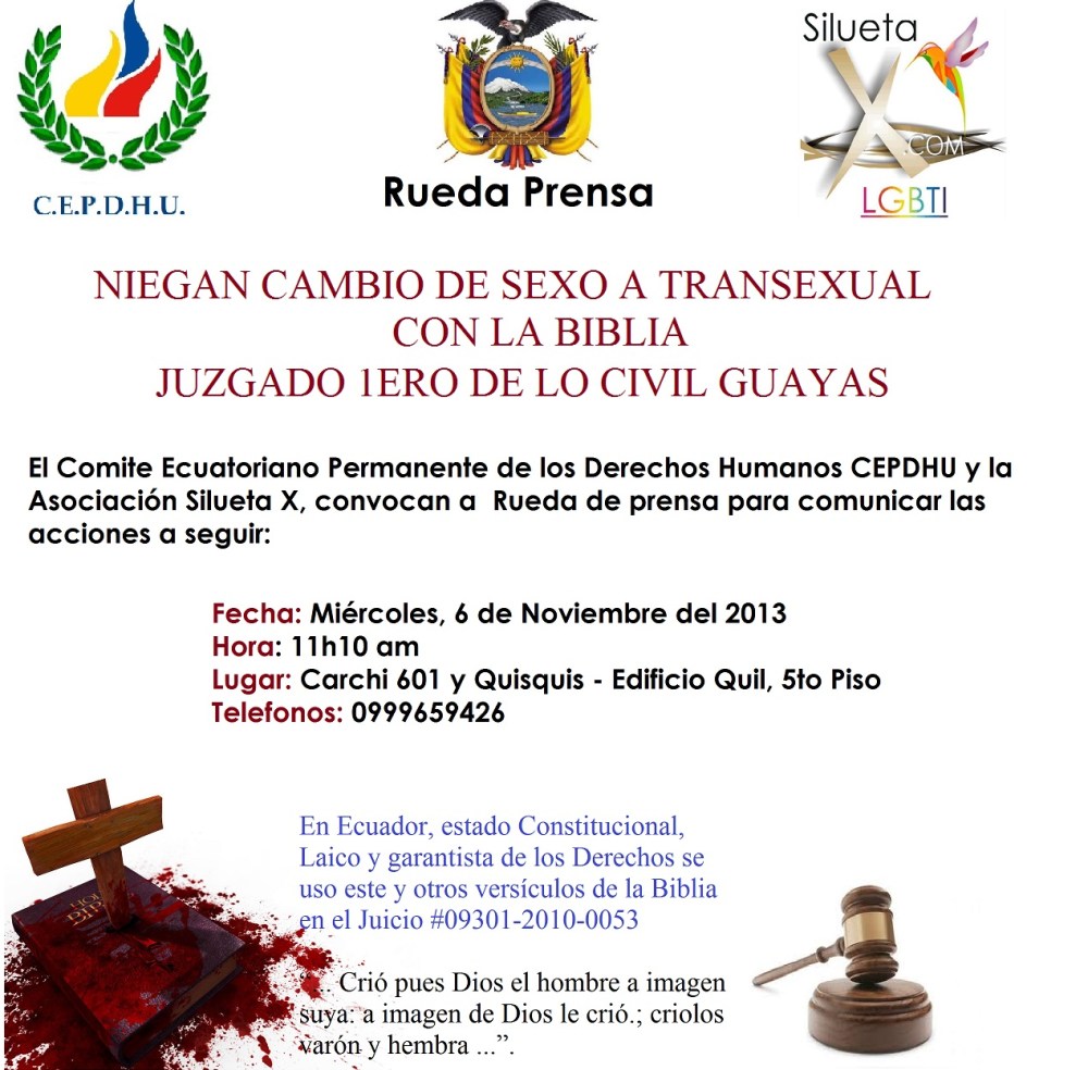 NIEGAN CAMBIO DE SEXO A TRANSEXUAL CON LA BIBLIA EN ECUADOR ESTADO LAICO