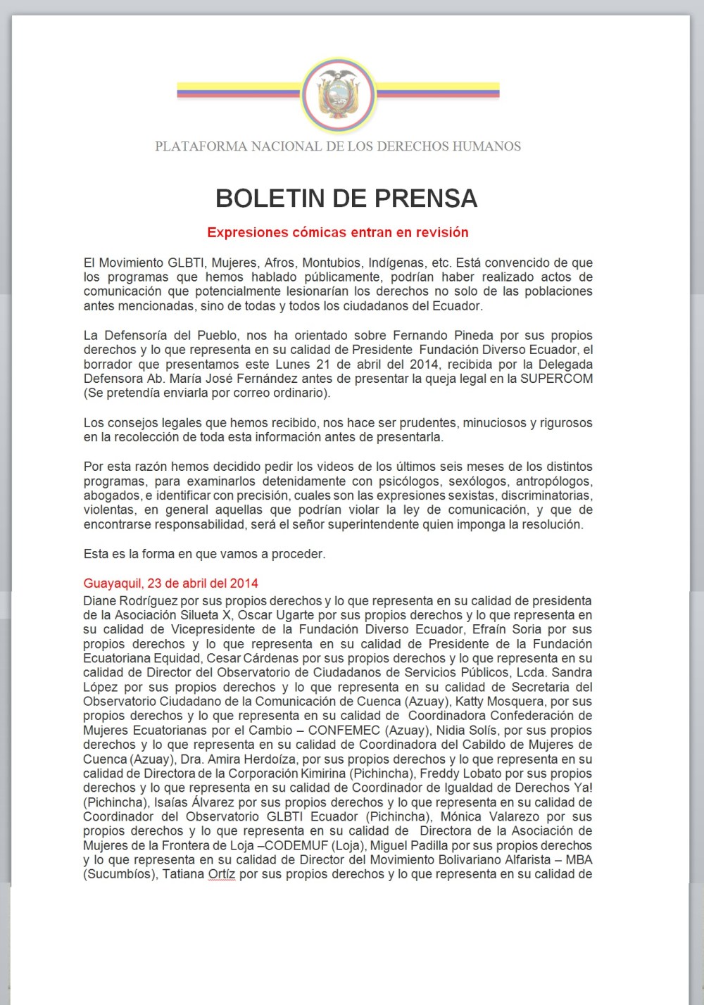 Captura de la plataforma nacional de los derechos humanos