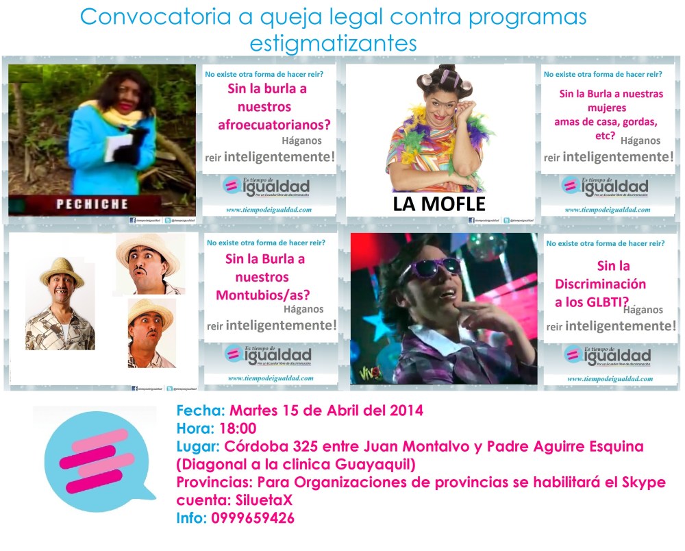 Convocatoria a queja legal contra programas Vivos, Mi recinto, La pareja feliz Ecuador es tiempo de igualdad Asociación Silueta X