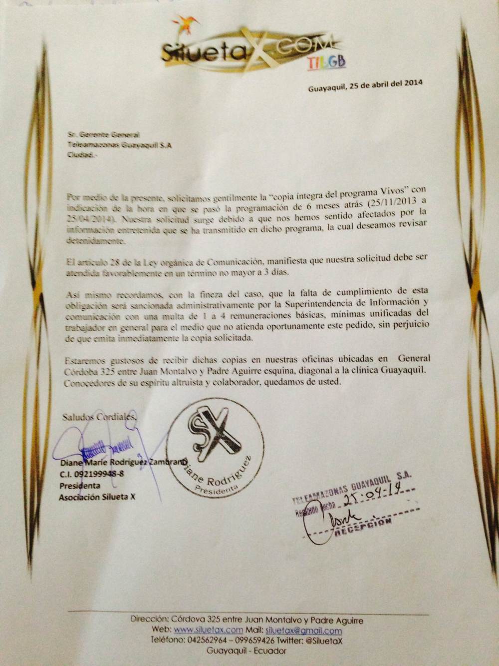 Recibido Solicitud de Video Asociación Siliueta X