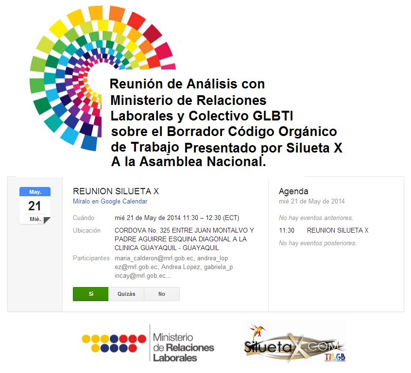 Reunión de análisis con el Ministerio de Relaciones Laborales y colectivo GLBTI sobre el borrador del codigo organizo de trabajo presentado por Silueta X a la Asamblea Nacional - 21 de Mayo del 2014