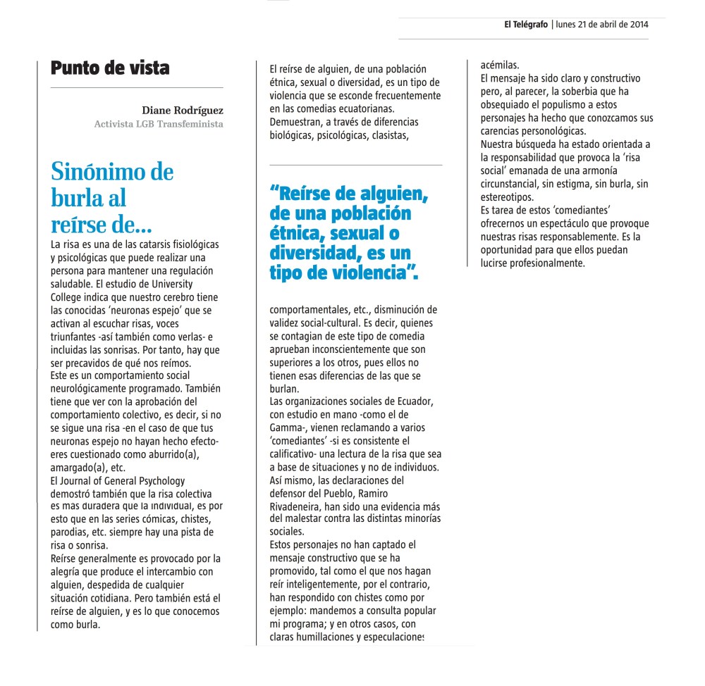 Sinónimo de burla al reirse de... Por Diane Rodríguez - Activista LGB Transfeminista