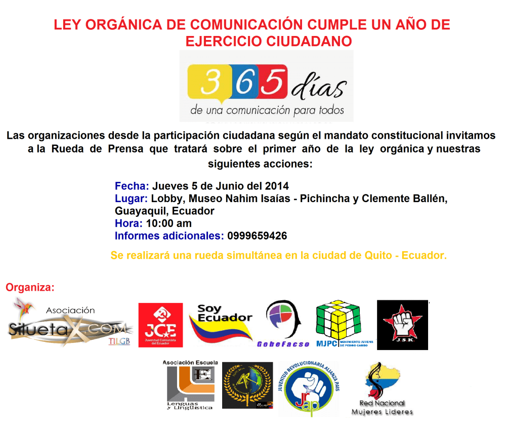 Flyeer - 365 de una comunicación para Todos Guayas - Convocatoria a Medios