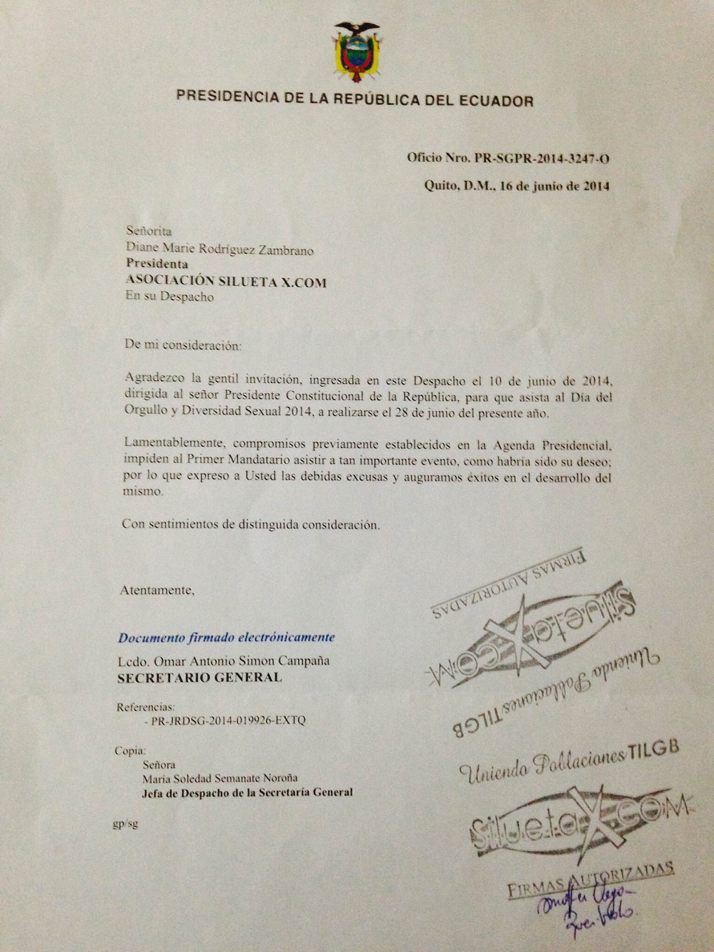 Respuesta del Presidente Correa ante invitacion de silueta X al Orgullo Gay