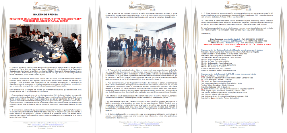 Captura de los Resultados del Almuerzo de Trabajo entre la Población TILGB y el Presidente del Ecuador Rafael Correa delgado