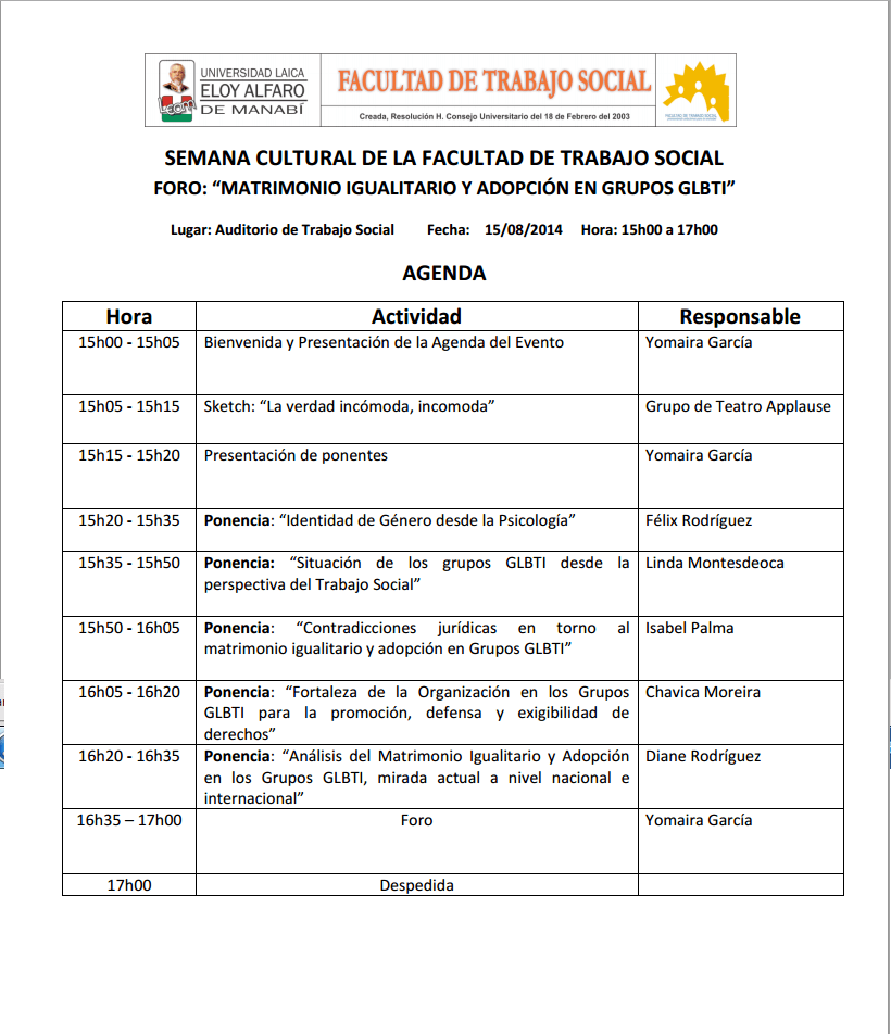 Matrimonio Igualitario y Adoptción en grupos GLBTI - Con Diane Rodríguez en la Universidad Eloy Alfaro de Manabí