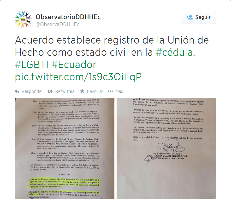 Rafael Correa anunció que la unión de hecho se reconocerá como estado civil-SiluetaX