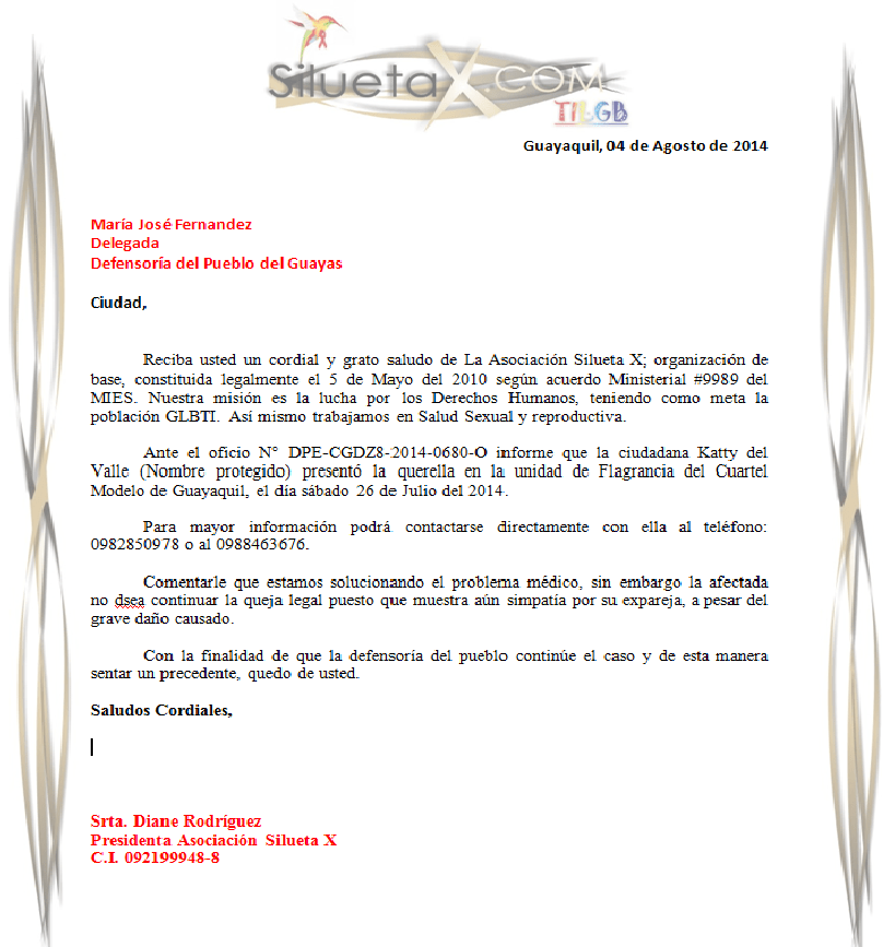Respuesta a Defensoría sobre caso de Trans con nariz mutilada-SiluetaX