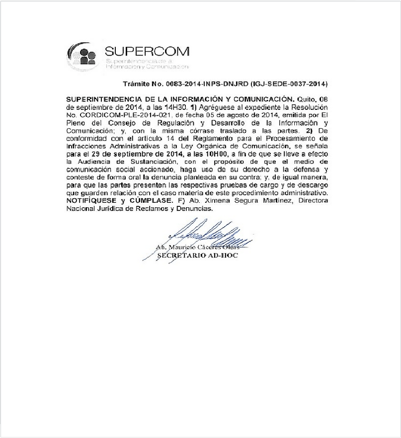 Trámite No. 0083-2014-INPS-DNJRD (IGJ-SEDE-0037-2014)