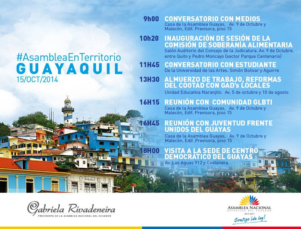 Agenda de Gabriela Rivadeneira en Guayaquil para el 15 de Octubre del 2014 - Reunión con Colectivos GLBTI