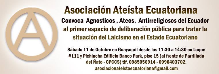 Asociación Ateista Ecuatoriana invita al 1er espacio de deliberación pública para tratar el laicismo en Ecuador 2014