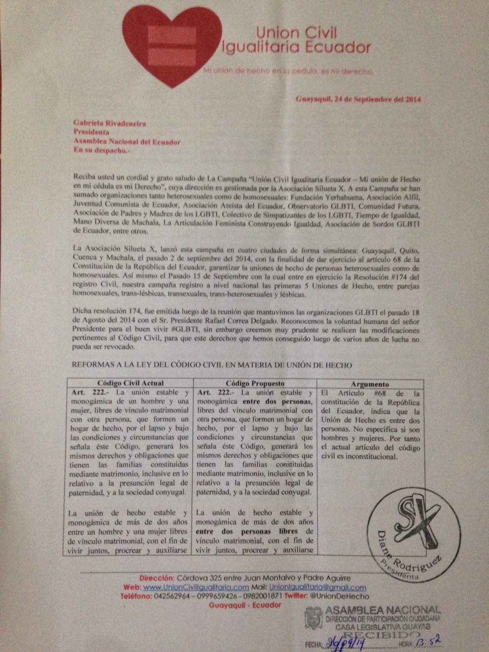 Petición a asambleistas nuevo codigo civil - reconocimiento de la union de hecho como estado civil