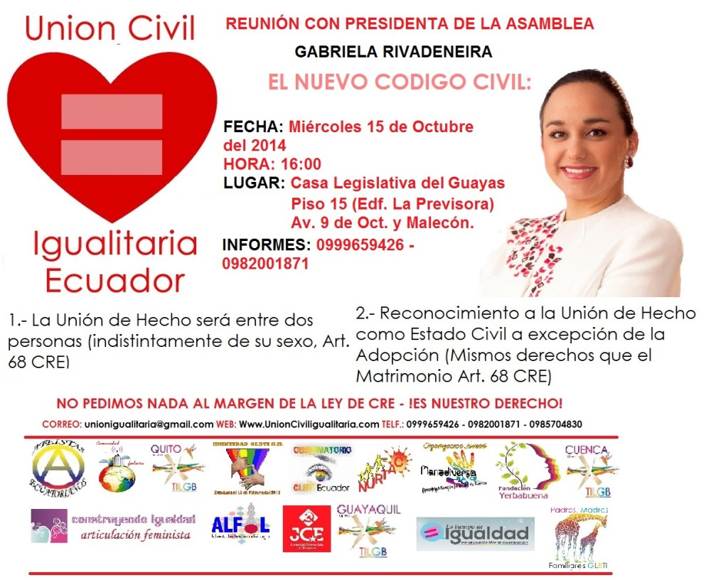 Reunión con Presidenta de la Asamblea Gabriela Rivadeneira con Campaña Unión Civil Igualitaria dirigda por Silueta X