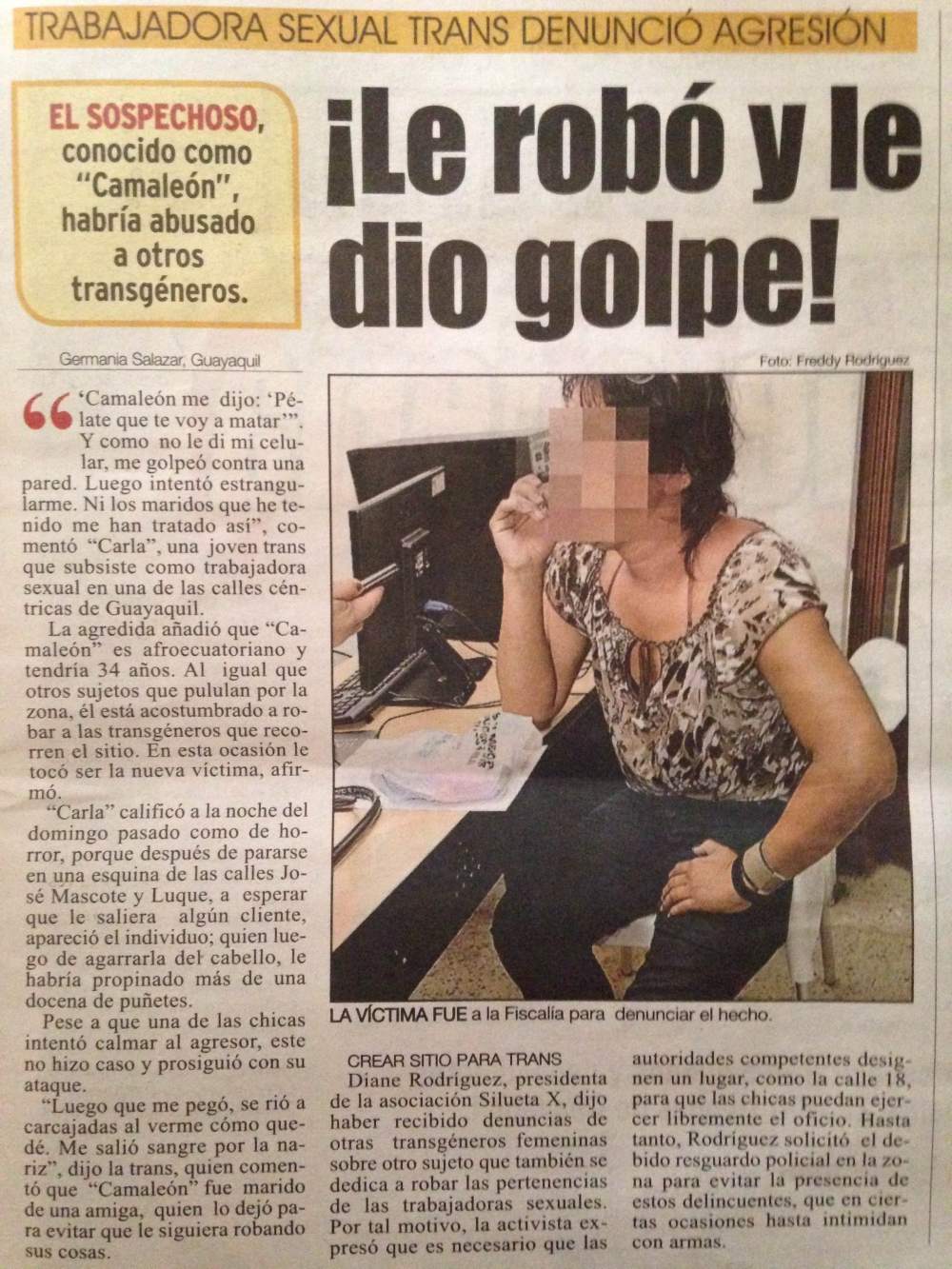 Trabajadora Sexual TRANS denuncio agresión.