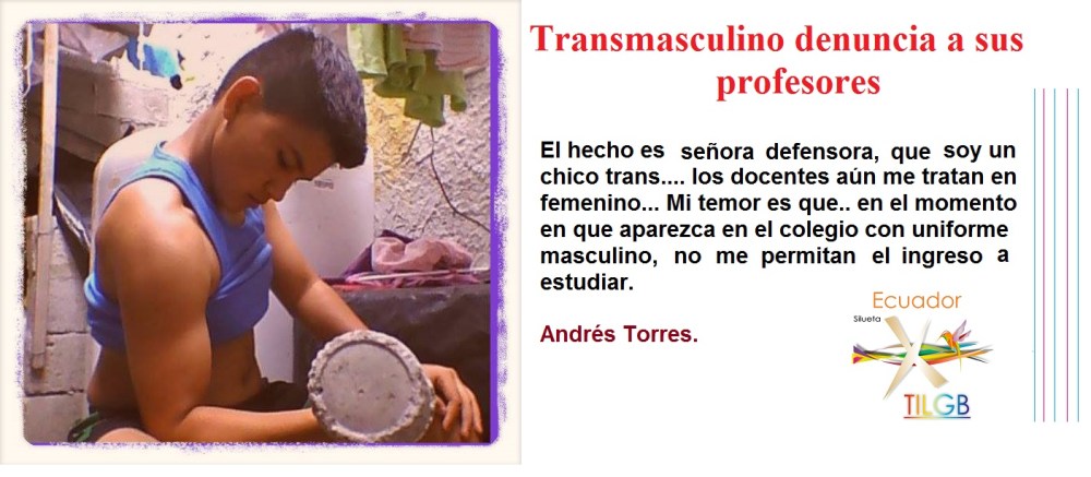 Trans masculino denuncia a sus profesores del colegio cotopaxi a través de la Asociación Silueta X de Ecuador