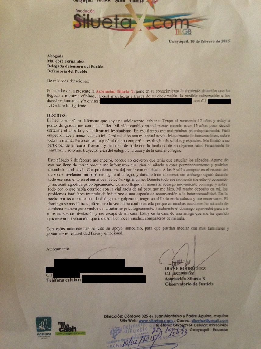 Adolescente lésbica denuncia a sus padres - Asociación Silueta X