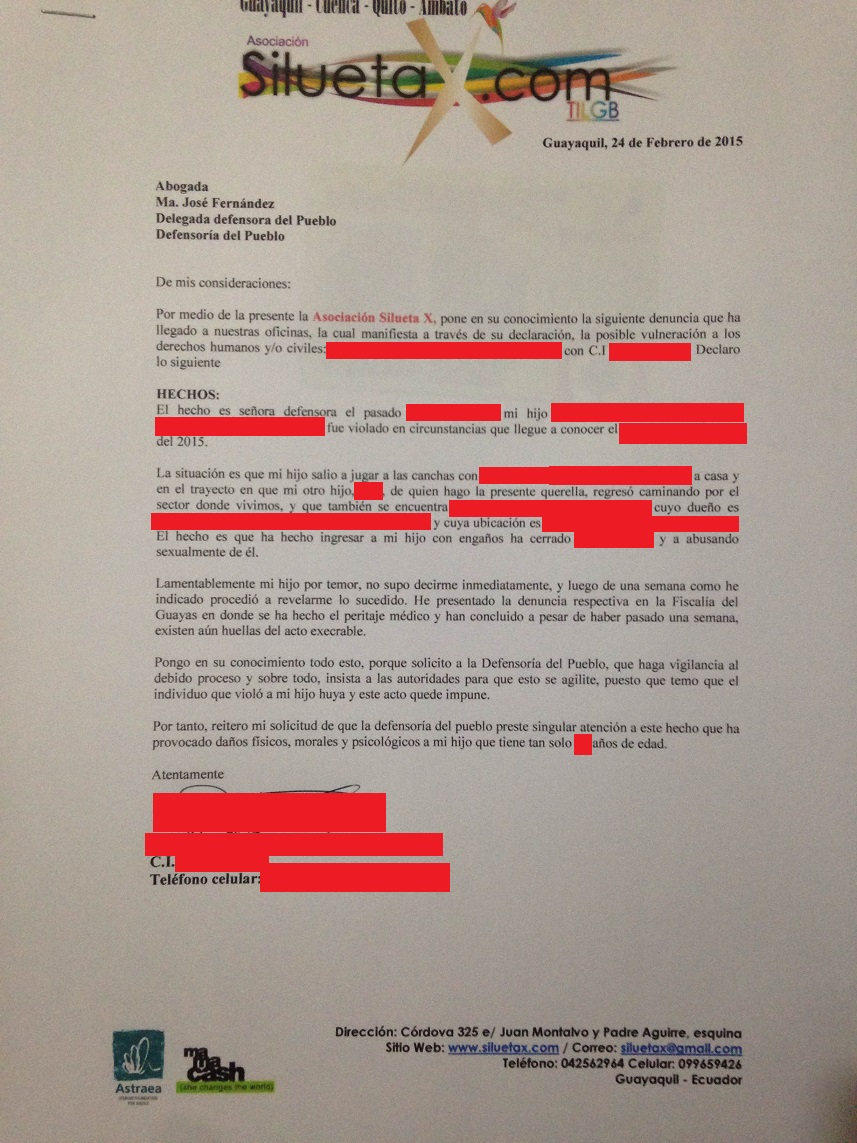 Denuncia Violan a niño en Guayaquil 2015 Asociación Silueta X (3)