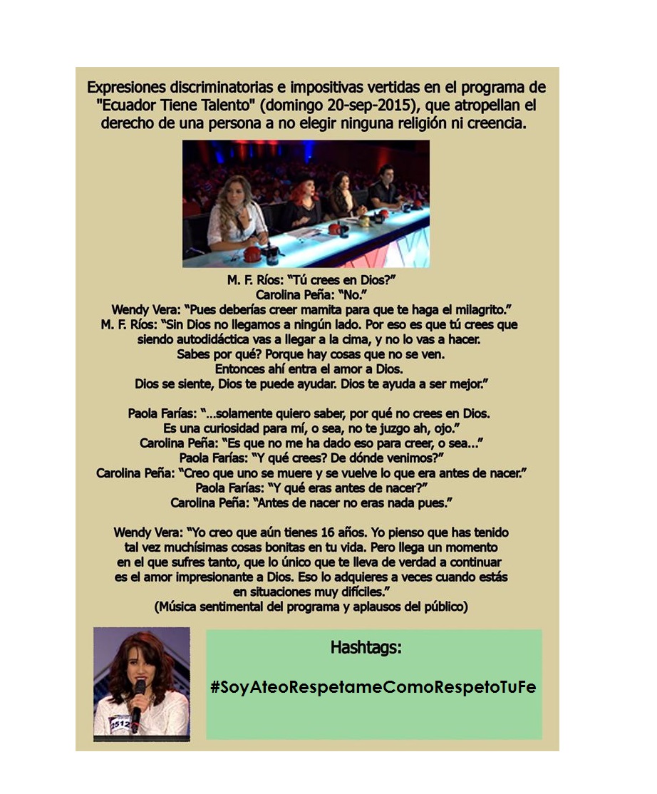 Adolescente atea es discriminada por panelistas conservadores en programa farandulero de Ecuador