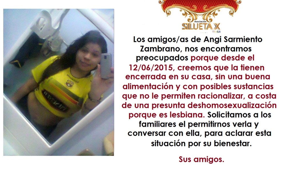 Angi Sarmiento encerrada por su lesbianismo - Asociación Silueta X