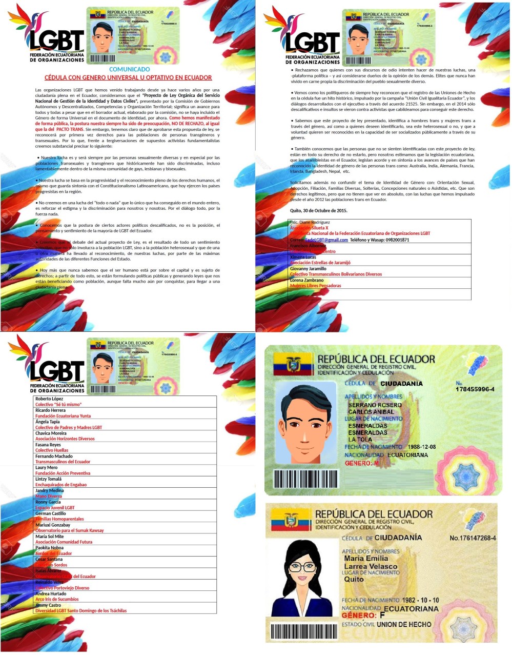 Comunicado sobre genero universal y opcional en la cedula -Federación Ecuatoriana de Organizaciones LGBT