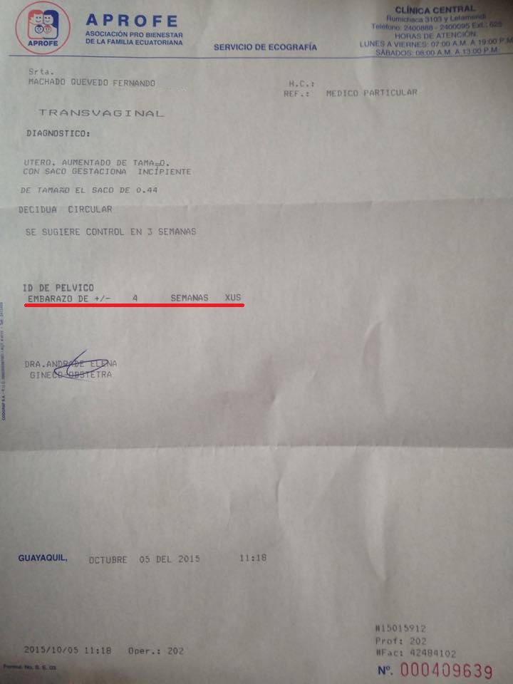 Prueba de Resultado de embarazo de Fernando Machado y Diane Rodríguez 2015