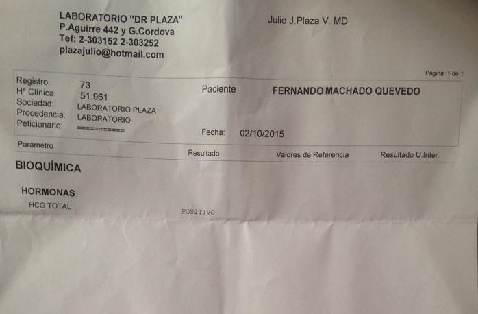 Prueba de Sangre - Embarazo de Fernando Machado y Diane Rodríguez - 2015