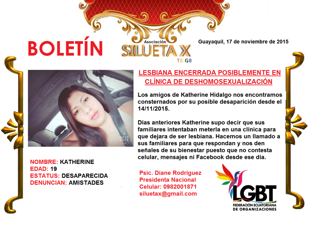 Lesbiana posiblemente encerrada en clinica de tortura - Guayaquil - Asociación Silueta X