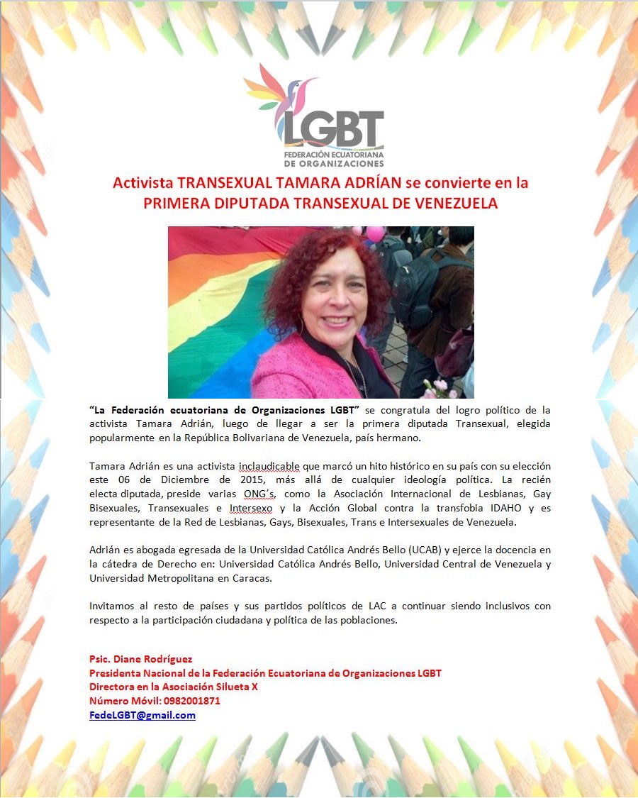 Activista TRANSEXUAL TAMARA ADRÍAN se convierte en la PRIMERA DIPUTADA TRANSEXUAL DE VENEZUELA