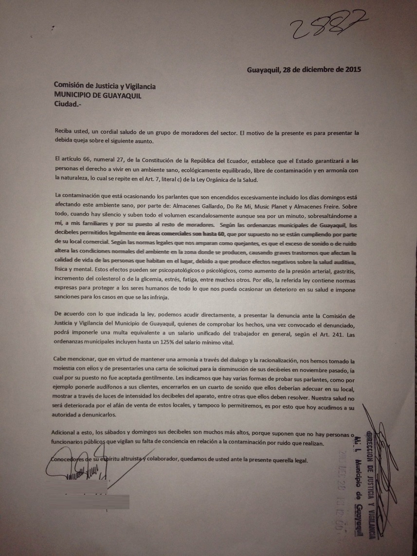 Querella Legal por Ruído