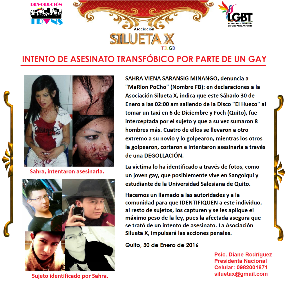 Intento de asesinato transfóbico por parte de un hombre gay - Quito Ecuador - Asociación Silueta X