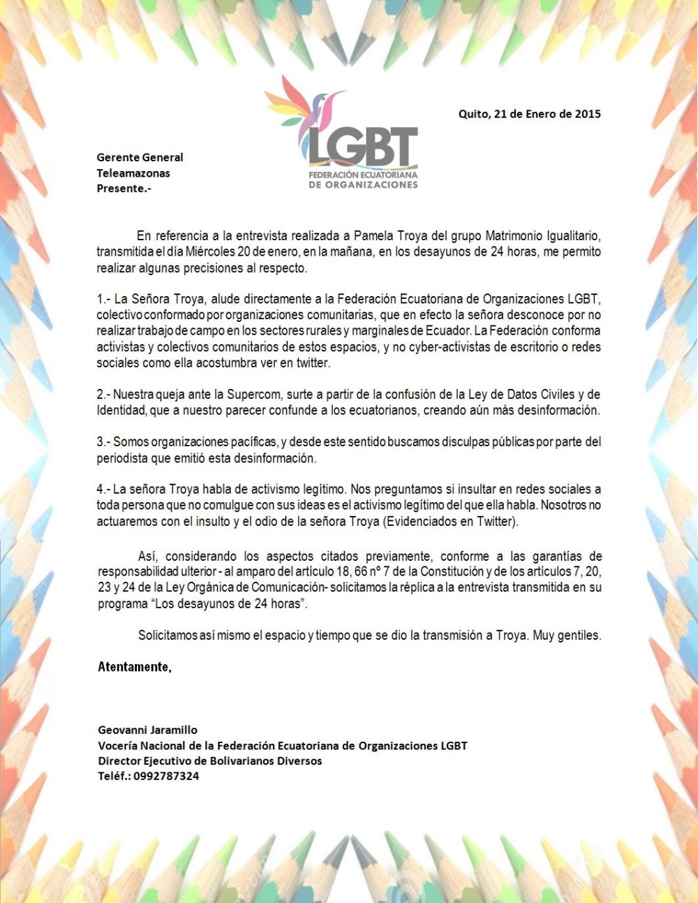 Solicitud a Replica a desinformación en Desayunos de 24 horas