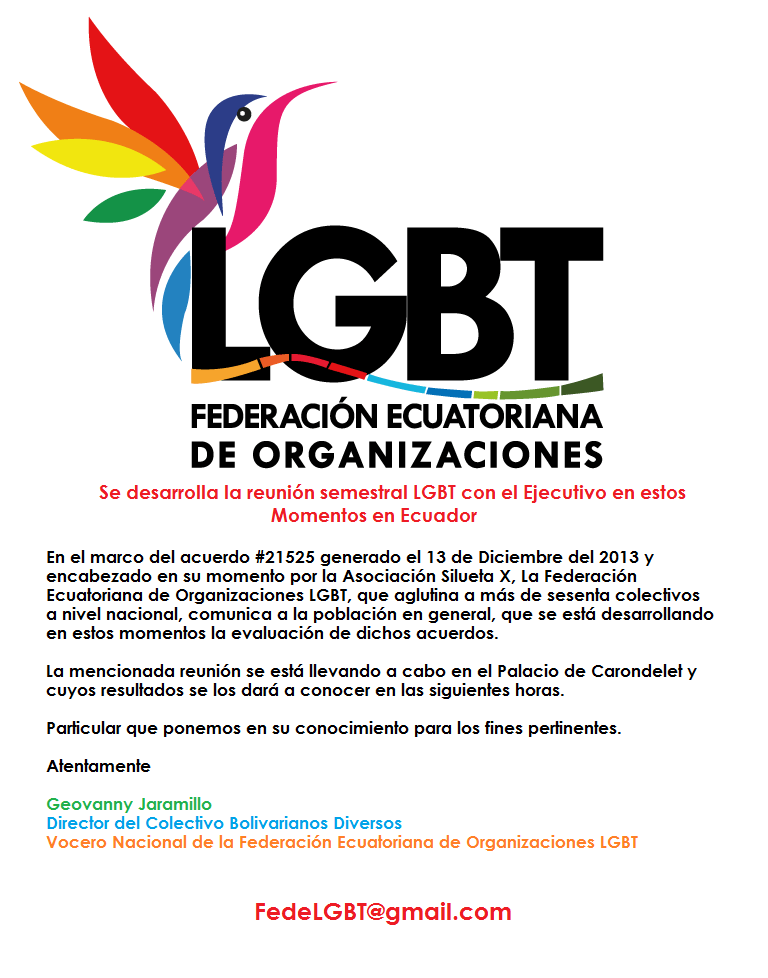 Federación Ecuatoriana de Organizaciones LGBT - Se está reuniendo con el Presidente de la República Rafael Correa Delgado