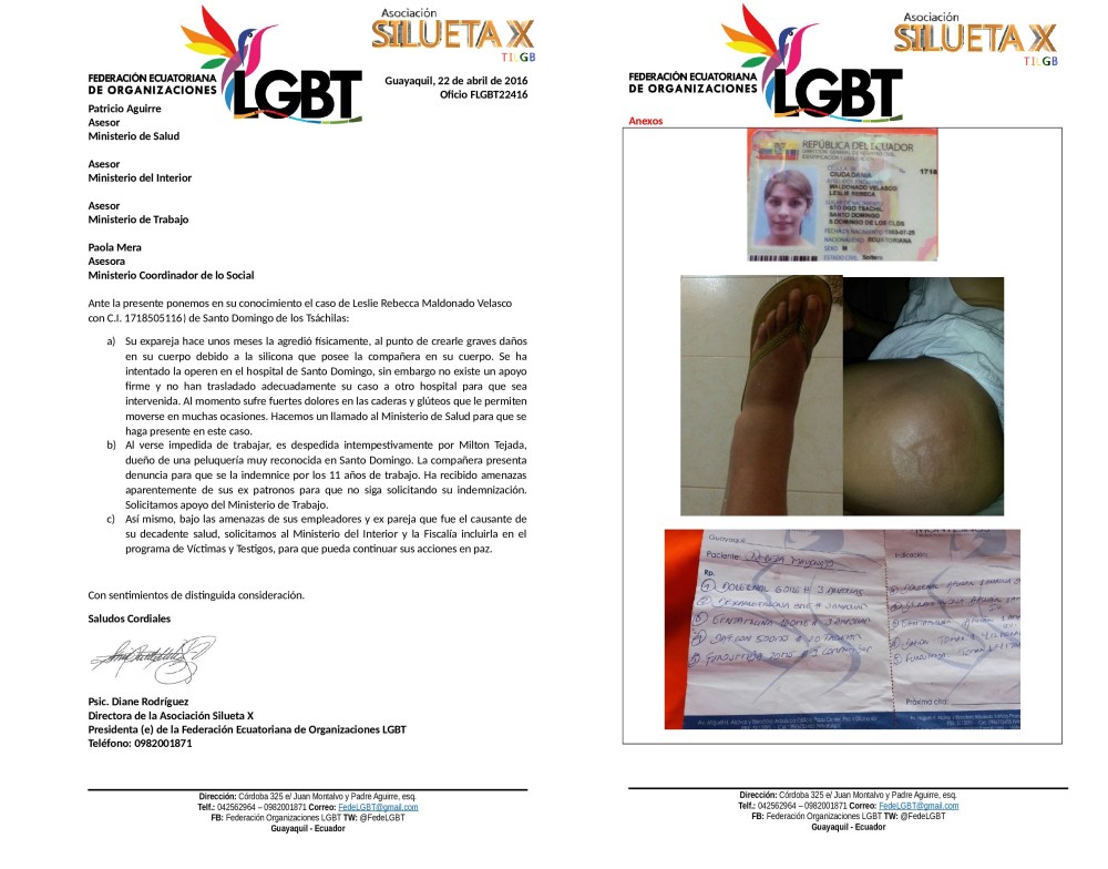 Trans requiere operarse por inyectarse Siliconas en Santo Domingo de los Tsachilas - Asociación Silueta X Federación LGBTI