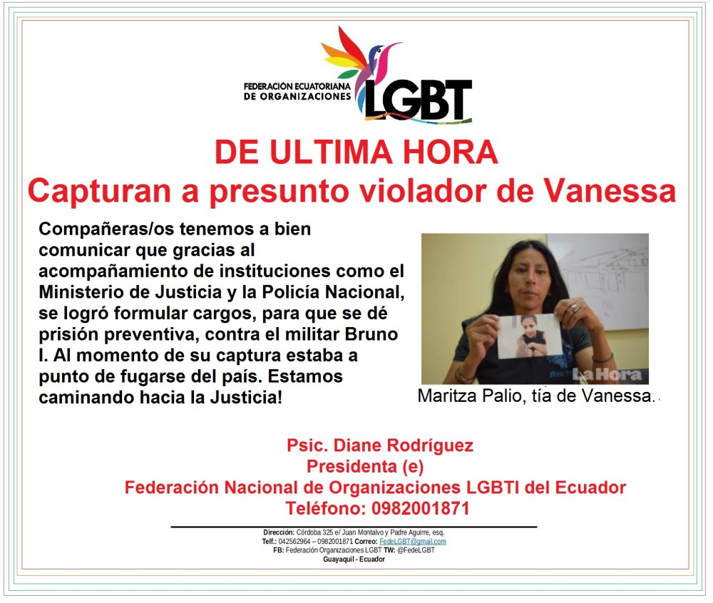 Comunicado de ultima Hora - capuran a presunto violandor de Vanessa