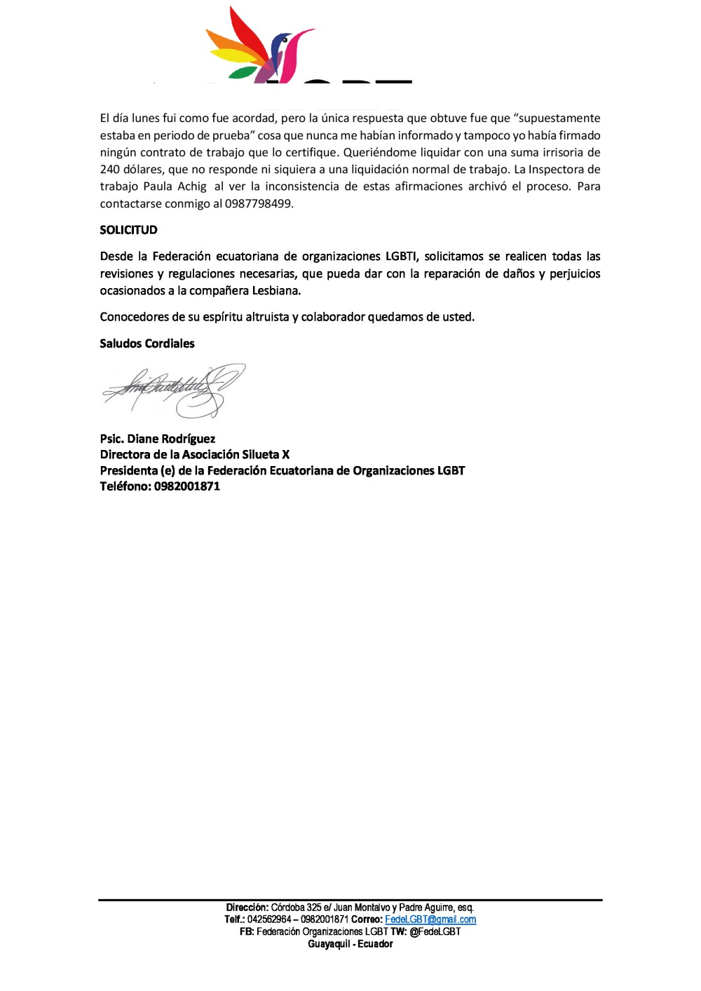 Discriminación Laboral a mujer lesbiana en Publione - Federación Ecuatoriana de organizaciones LGBTI (3)