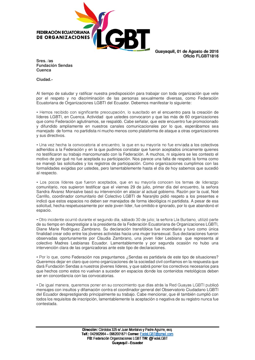 RECHAZO A ENCUENTROS DONDE SE CONVOCA A LIDERES LGBTI CON EL FIN DE ADOCTRINARLOS BAJO EL ODIO (2)