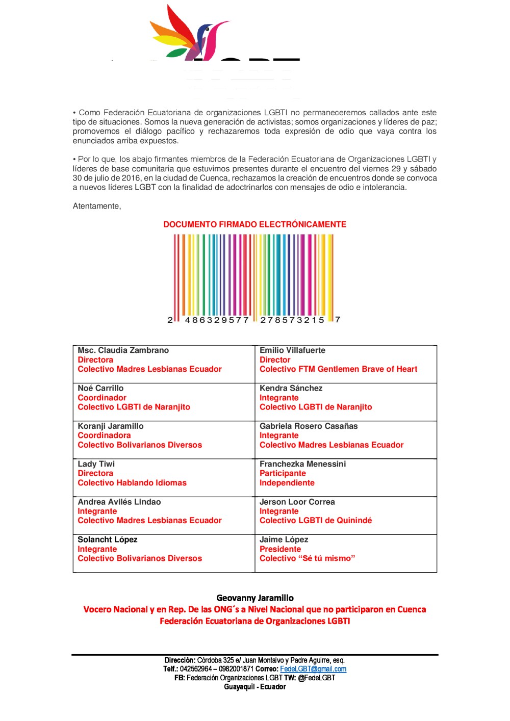 RECHAZO A ENCUENTROS DONDE SE CONVOCA A LIDERES LGBTI CON EL FIN DE ADOCTRINARLOS BAJO EL ODIO 2