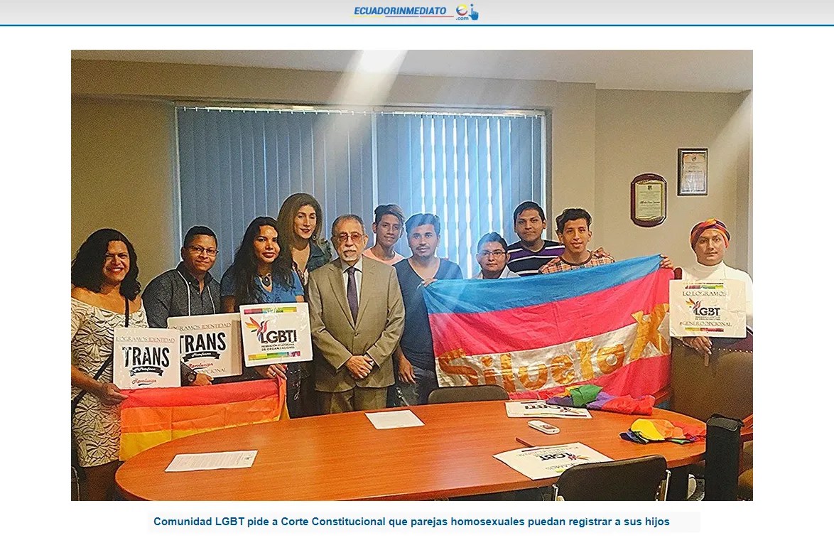 LGBT representatives from Silueta X and Federation member groups meeting Constitutional Court President Alfredo Ruiz in Ecuador in July 2018
