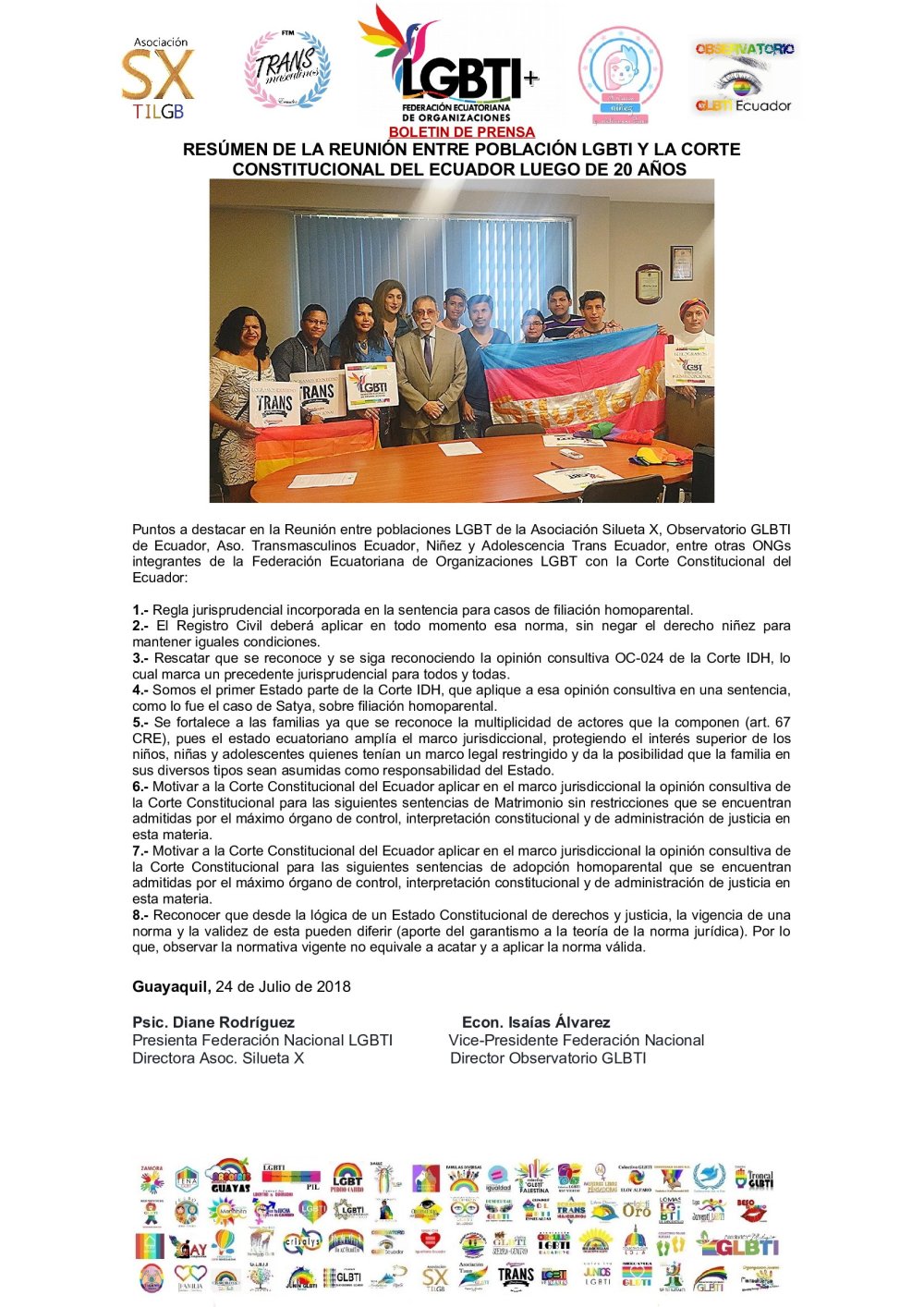 RESÚMEN DE LA REUNIÓN ENTRE POBLACIÓN LGBTI Y LA CORTE CONSTITUCIONAL DEL ECUADOR COMO UN HECHO HISTÓRICO - Asociación Silueta X - Transmasculinos ecuador - niñez y adolescencia tr