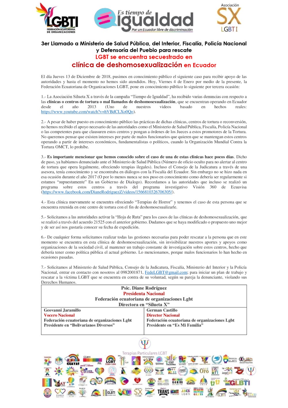 3er llamado sobre lgbt se encuentra secuestrado en clínica de tortura o mal llamada de deshomosexualización en ecuador - llamado a rescate de las autoridades - asociación silueta x -