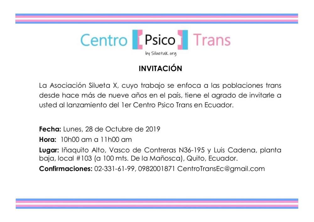 Invitación General al lanzamiento Centro Psico Trans en Ecuador